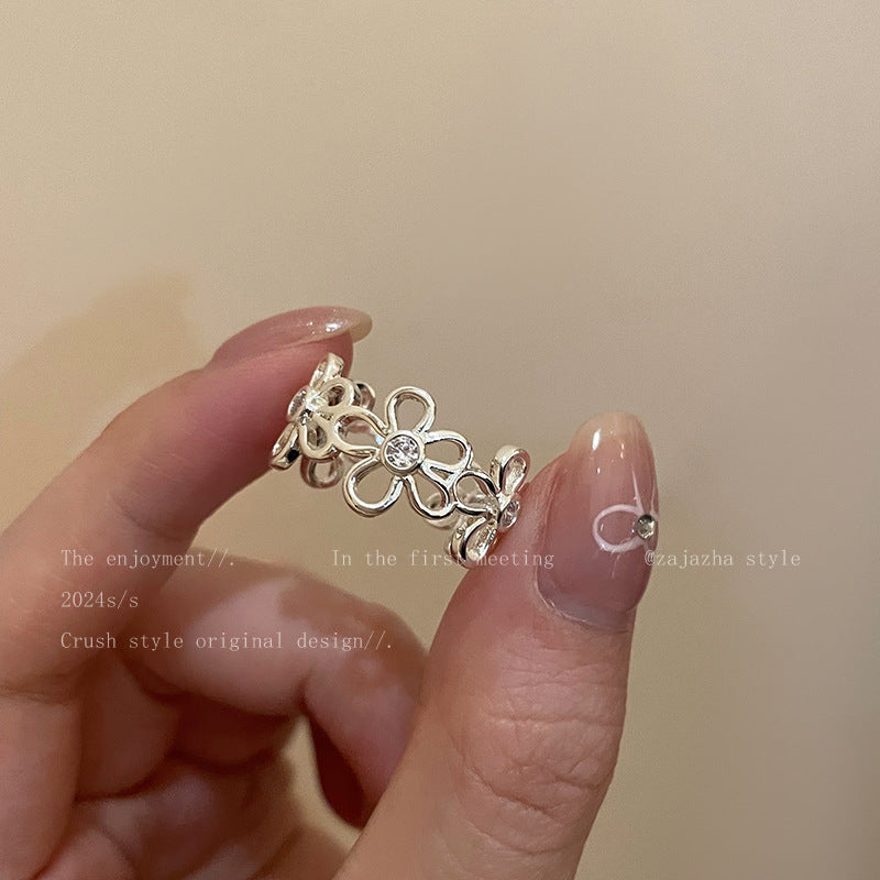 Pearl Flower Open Ring For Women, Luxury High-End, Minimalist Niche Design Index Finger Ring