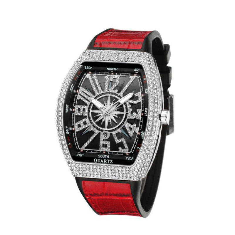 Simple Leather-strapped Yacht-style Diamond-embellished Vintage Quartz Watch