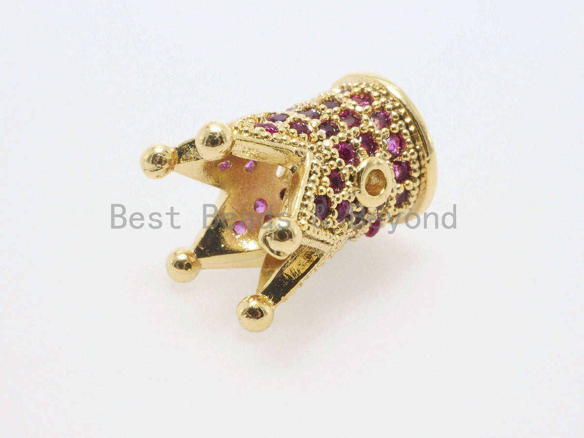 CZ King Crown Fuchsia Micro Pave Beads, Cubic Zirconia Crown Space Beads,Men's Women's Jewelry Making, 10x8mm, Sku#G405