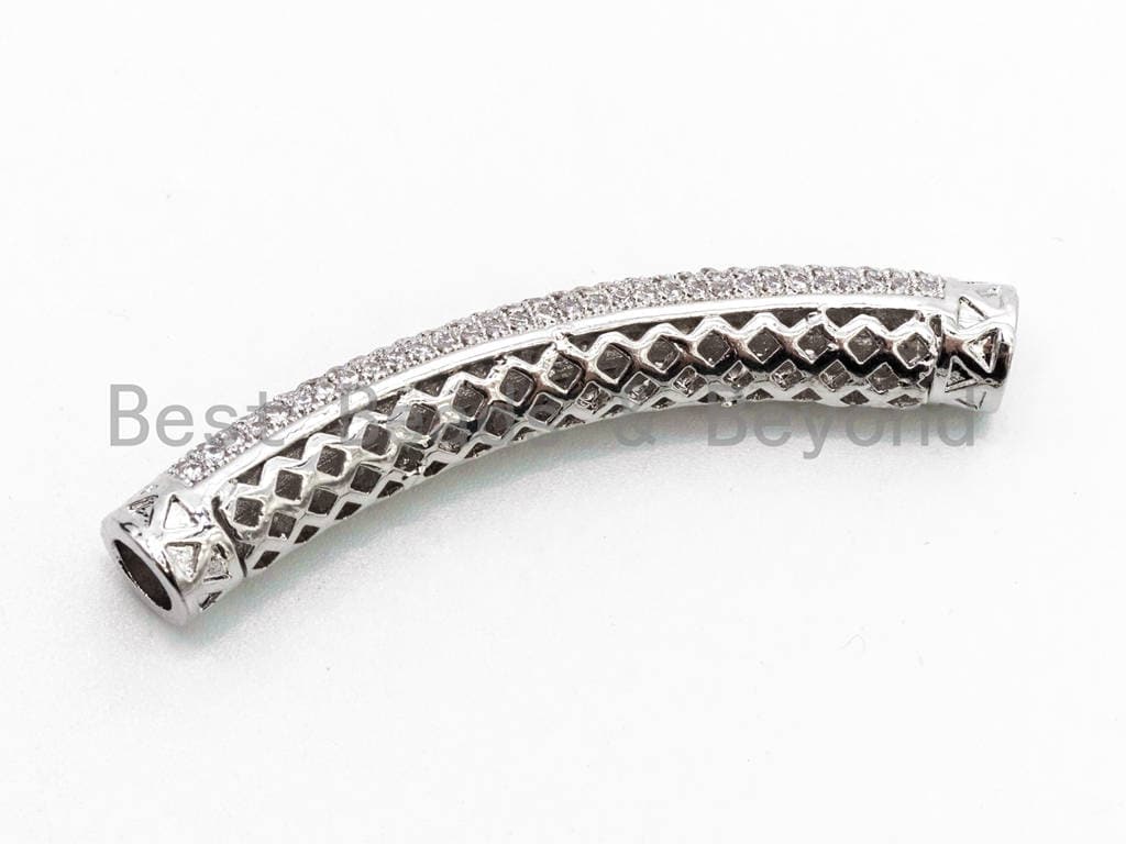 CZ Micro Pave  Half Full Long Curve Tube for Bracelet/Necklace, Cubic Zirconia Separator Tube, 44x6mm Tube Beads, sku#C60