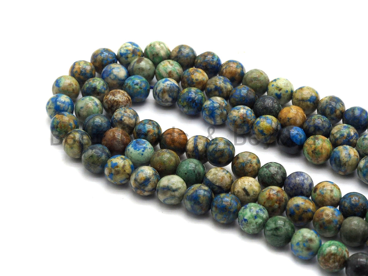 High Quality Natural Chryscolla Lapis Round Smooth Beads,6mm/8mm/10mm/12mm beads,Green Blue Brown Gemstone, 15.5inch strand, SKU#U433