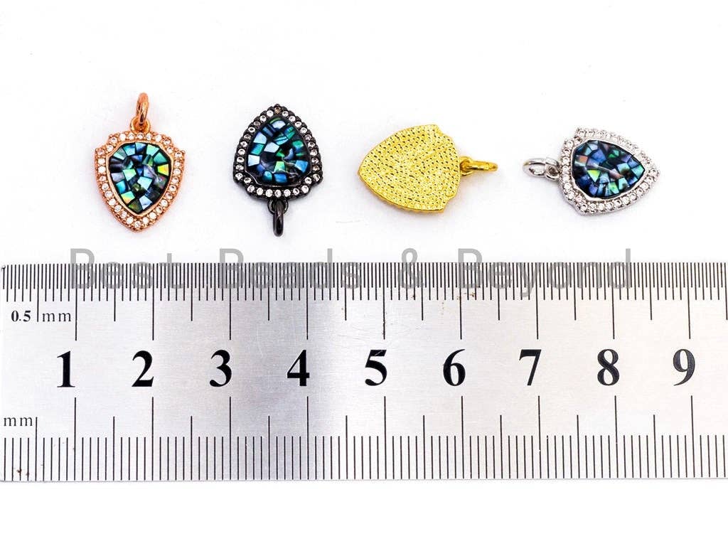CZ Micro Pave Shield Shape Pendant with Abalone Shell, Cubic Zirconia CZ space Pendant,12x15mm,SKU#F416