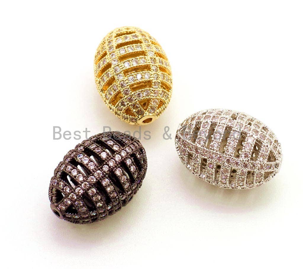 CZ Micro Pave Oval Cage Spacer Beads with Clear Crystal for Bracelet/Necklace, Cubic Zirconia Bracelet Charms, 17x11mm,sku#G54
