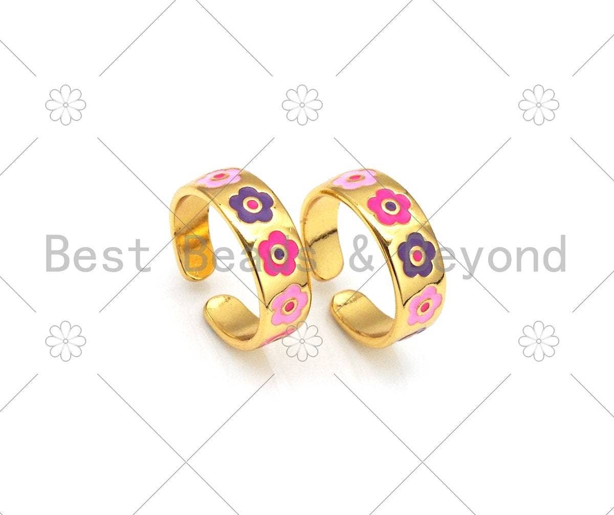 Colorful Enamel Flower On Round Adjustable Ring, Sku#FH175