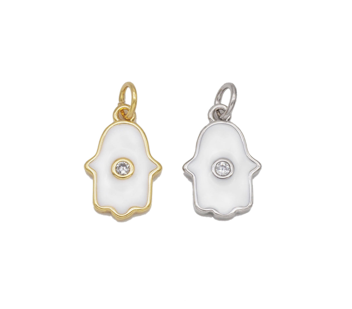 White Enamel Hamsa Hand Shape Pendant,CZ Micro Pave pendant,Enamel pendant,Enamel Jewelry, 8x13mm,sku#LD01