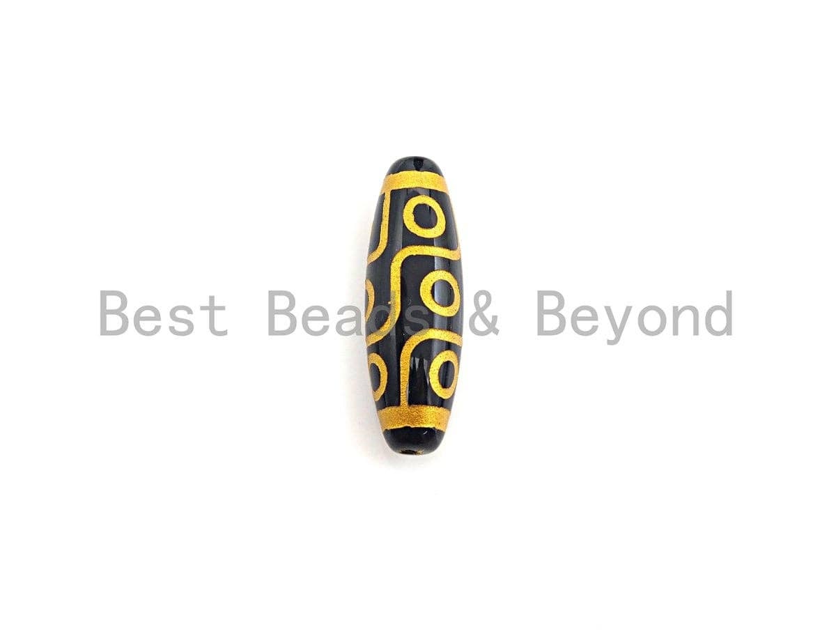 Natural Tibetan Agate Long Oval Shape Beads, Black Gold Dzi beads, Barrel Agate Beads, 10x30mm, sku#U585