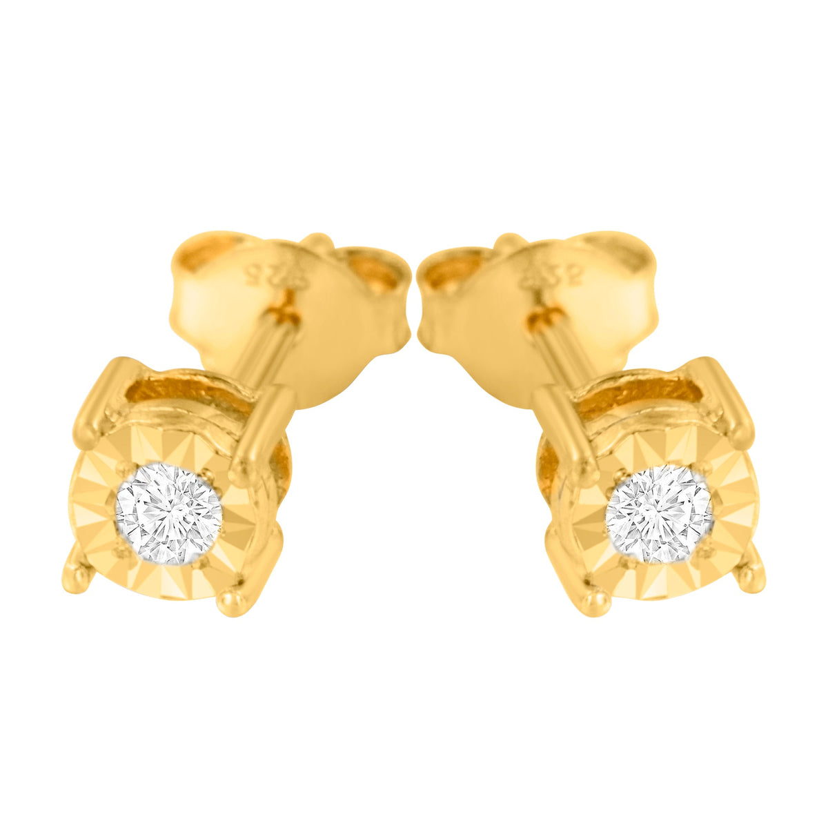 10K Yellow Gold Plated .925 Sterling Silver 1/10 Cttw Round Brilliant-Cut Diamond Miracle-Set Stud Earrings (J-K Color, I3 Clarity)