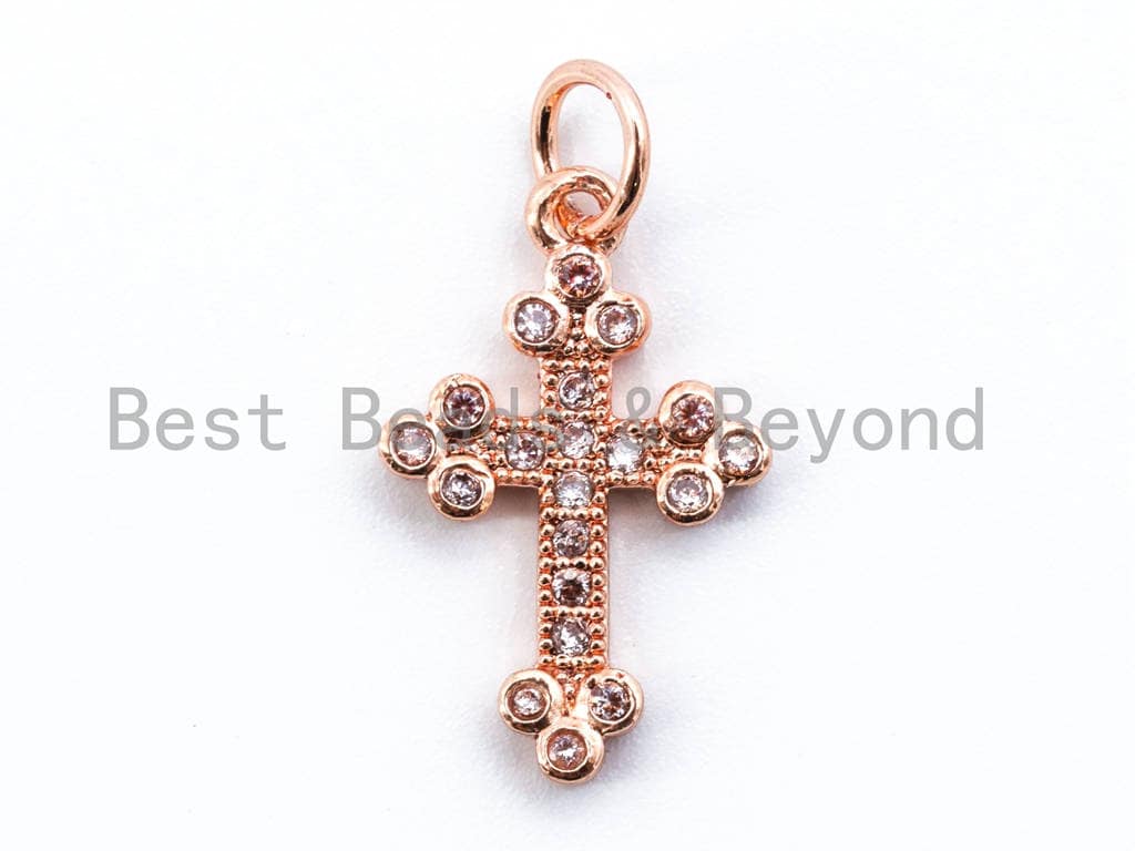 CZ Micro Pave Cross Pendant/Charm, Cubic Zirconia Charm, Gold/Rose gold/Silver/Black,22x11mm, sku#F136