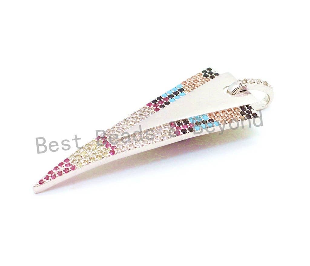 CZ Micro Pave Mixed Color Triangle Pendant with Diamond Bail, Cubic Zirconia Pendant,17x41mm, sku#F9