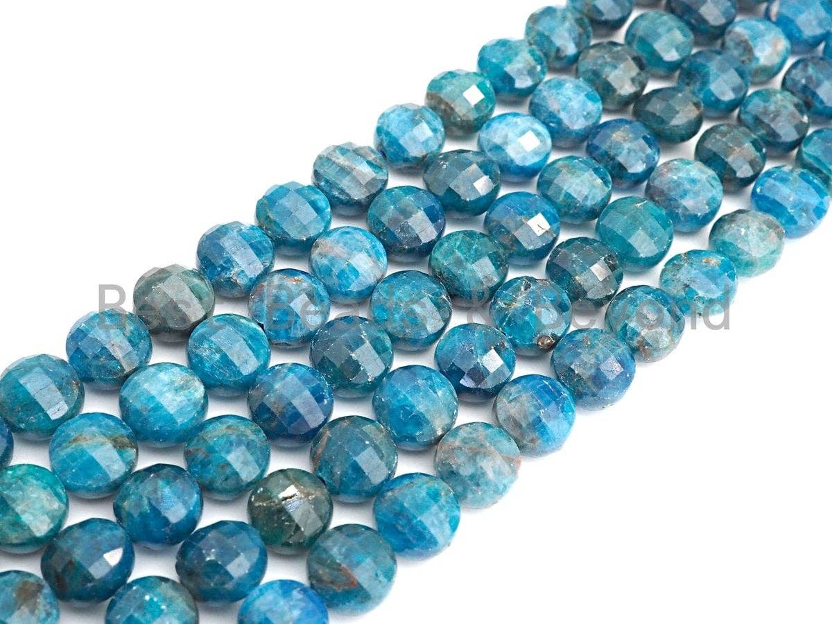 High Quality Turtle Shell Cut Natural Apatite Coin beads, 8mm/10mm Checkerboard Cut Apatite Beads, 15.5" Full strand, Sku#U809