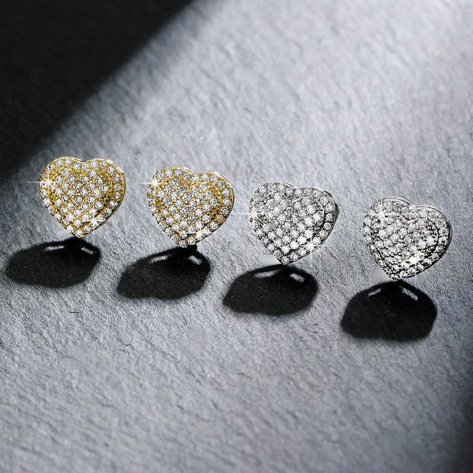 Dainty Iced Out CZ Heart Stud Earrings, Micro-Pavé Love Studs for Women Gifts | Cubic Zirconia
