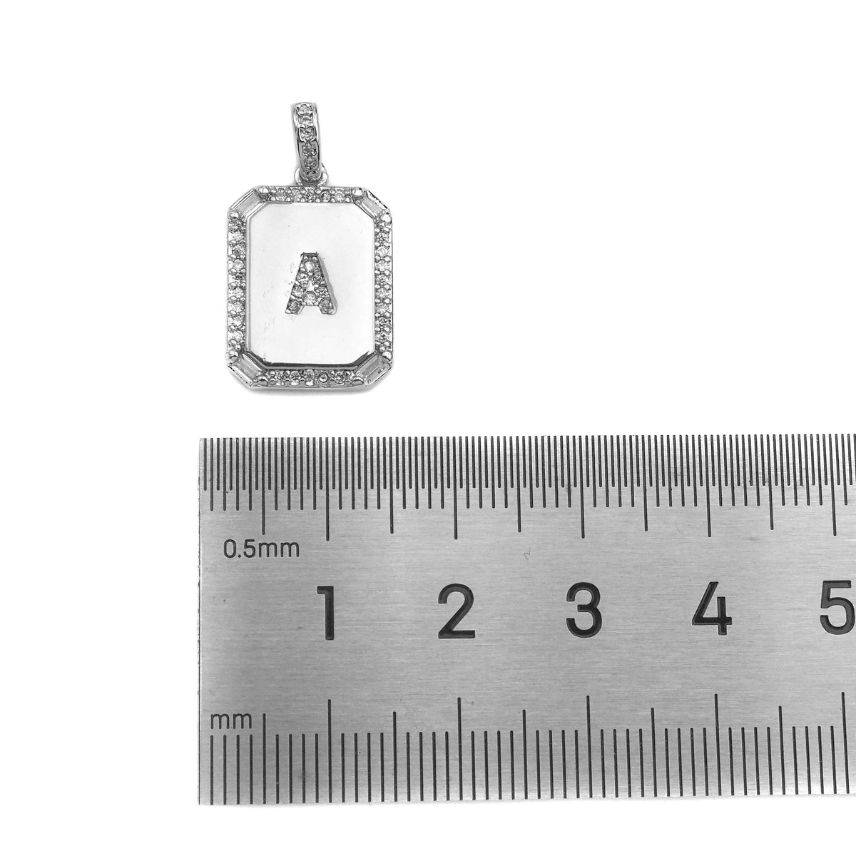 Silver Initial Tag Letter Charm, CZ A - Z Alphabet Letter, SKU#ML75