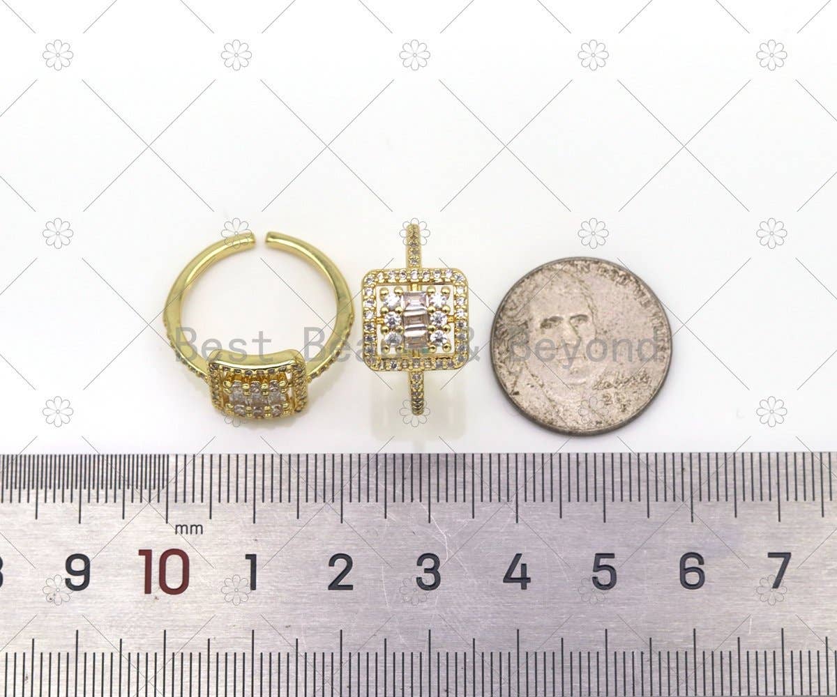 Big CZ Fancy Square Shape Adjustable Ring, Sku#LD169