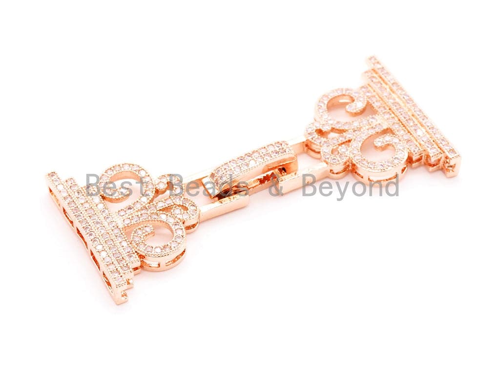 CZ Micro Pave Floral Fold Over Multi-strands Clasp, Cubic Zirconia Buckle Clasp, Chain Connector, 26x5mm, sku#H14
