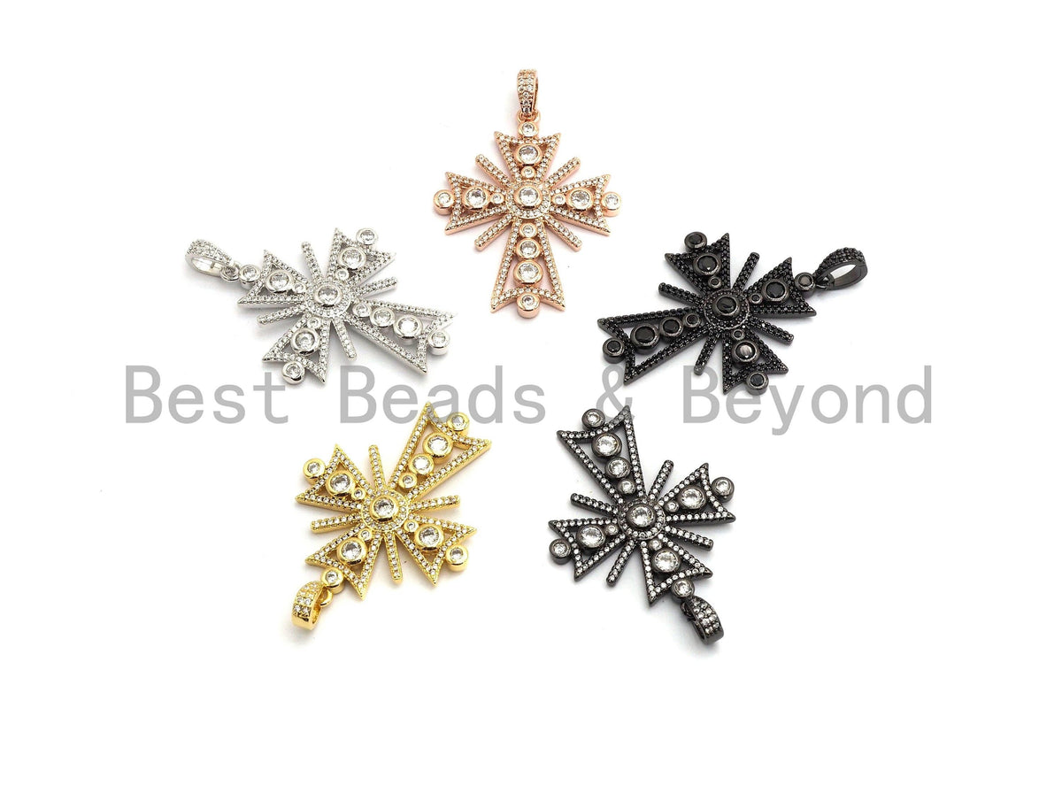 Large CZ Micro Pave Fancy Cross Pendant, F640