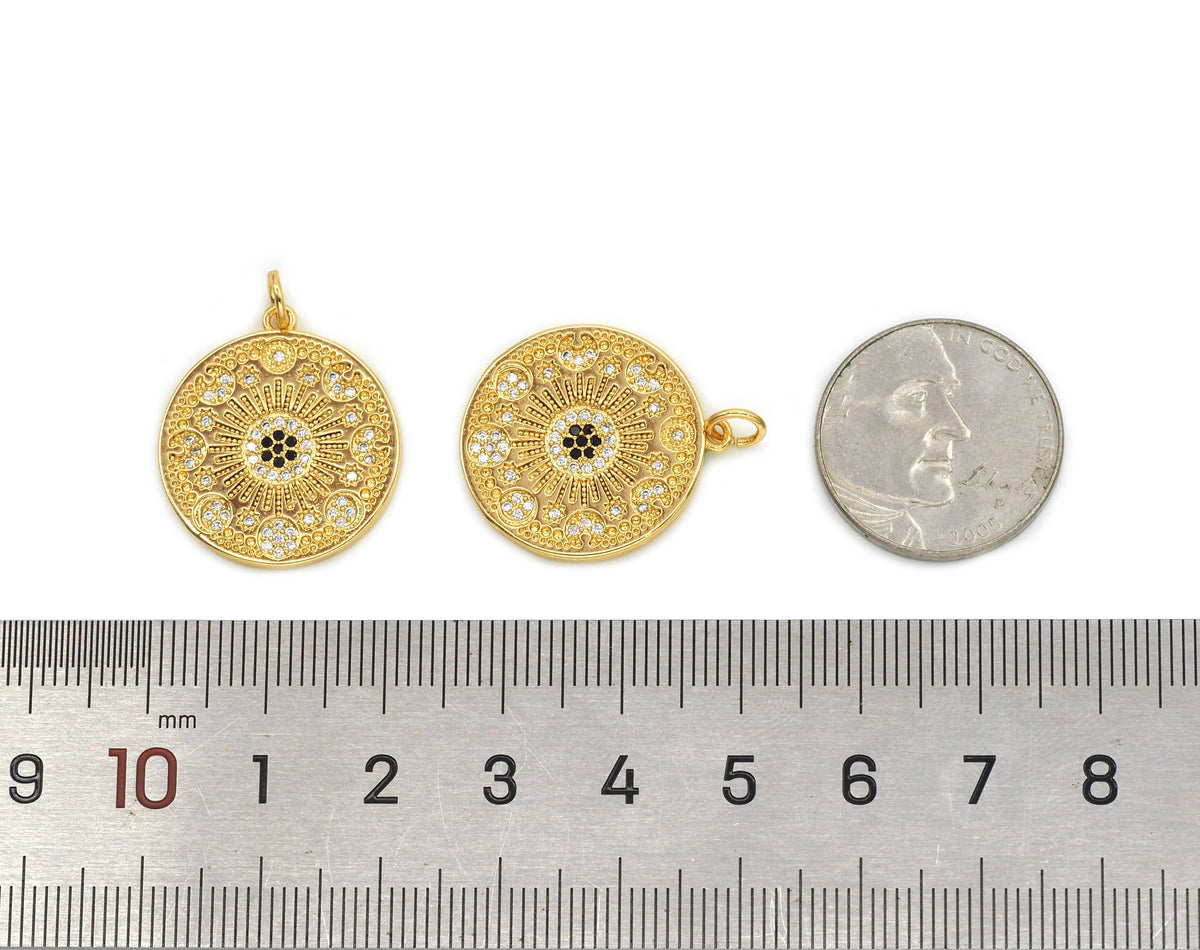 CZ Flower Round Medallion Pendant, Sku#LK600