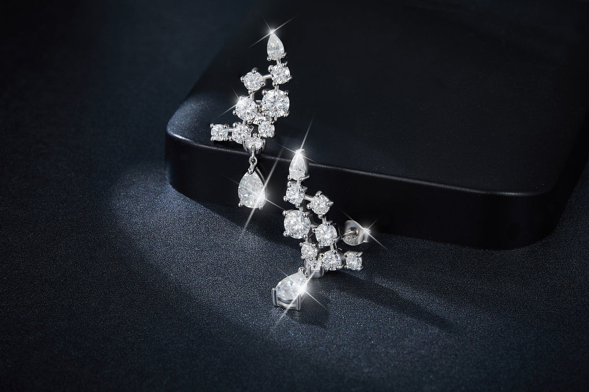 S925 Sterling Silver Pear Cut Moissanite Crawler Earrings  5x8mm Teardrop Climber Dangle With GRA Certificate Platinum Plated Jewelry Gift Box Set