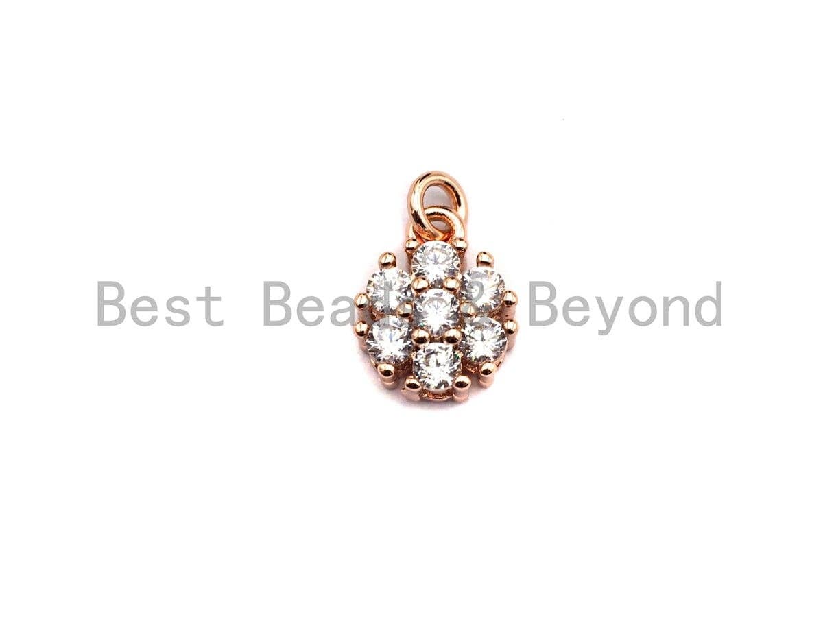 CZ Micro Pave Round Coin Shaped Flower Pendant/Charm, Cubic Zirconia Pendant Charm,9x11mm,sku#F916