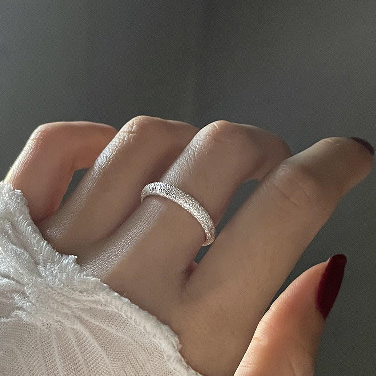 S925 Sterling Silver Starry Shimmer Ring For Women, INS Cool Style, Sparkling Sand & Glittering Texture Index Finger Ring