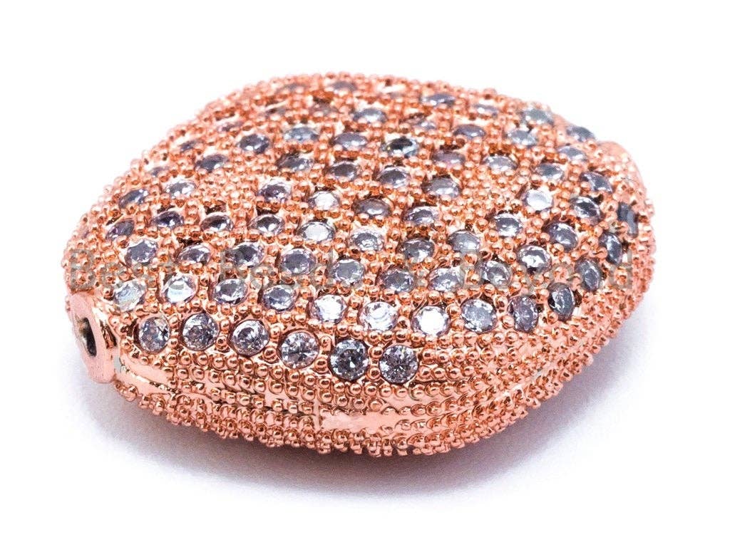 18x16x7mm CZ Fully Micro Pave Flat Oval Diamond Shape Spacer Beads, Cubic Zirconia Marquise Shape Space Beads, Rose Gold Pave Beads, sku#N29