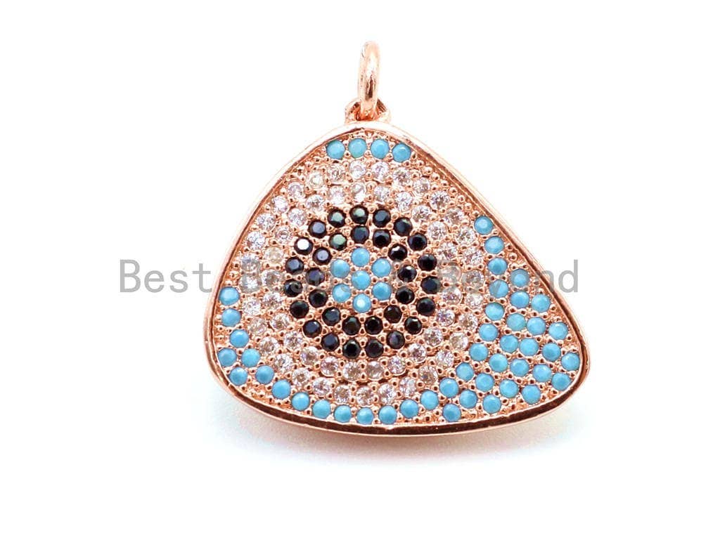 CZ Micro Pave Triangular Evil Eye Pendant/Charm, Cubic Zirconia Pendant, 22x23mm, sku#F15