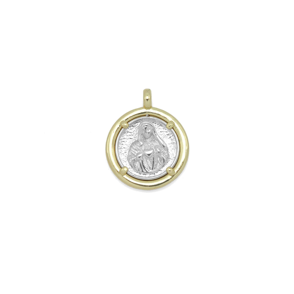 Dual color Virgin Mary Gold Coin Charm Pendant, Sku#LK1016