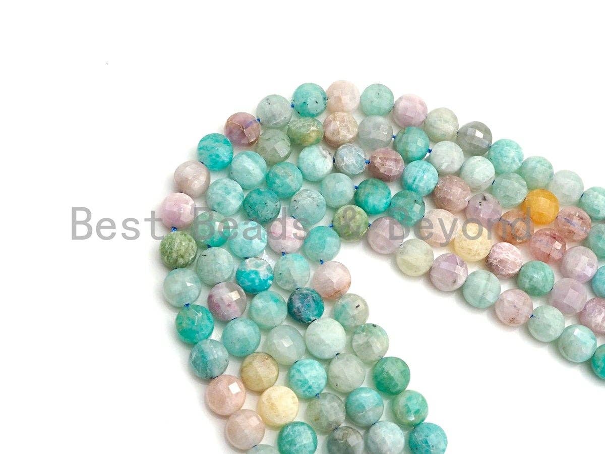 High Quality Natural Checkerboard Cut Morganite Beads, Turtle Shell Cut Coin Shape Gemstone beads, 6mm/8mm, 16" Full strand, sku#UA50