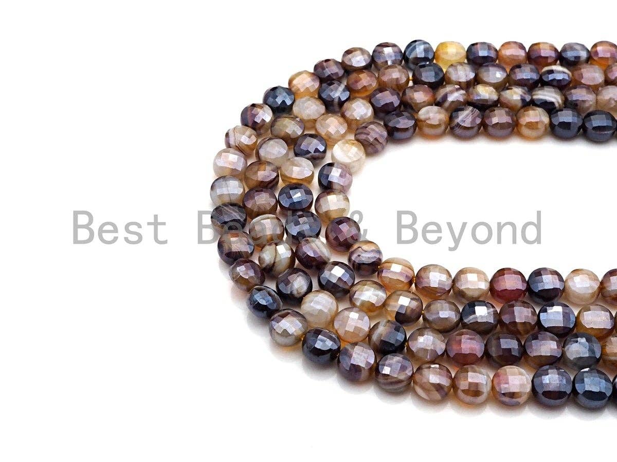 Mystic Plated Double Sided Turtle Shell Cut Natural Agate Coin Shape beads, 6mm/8mm/10mm Checkerboard Cut Agate, 15.5" Full strand, Sku#UA34