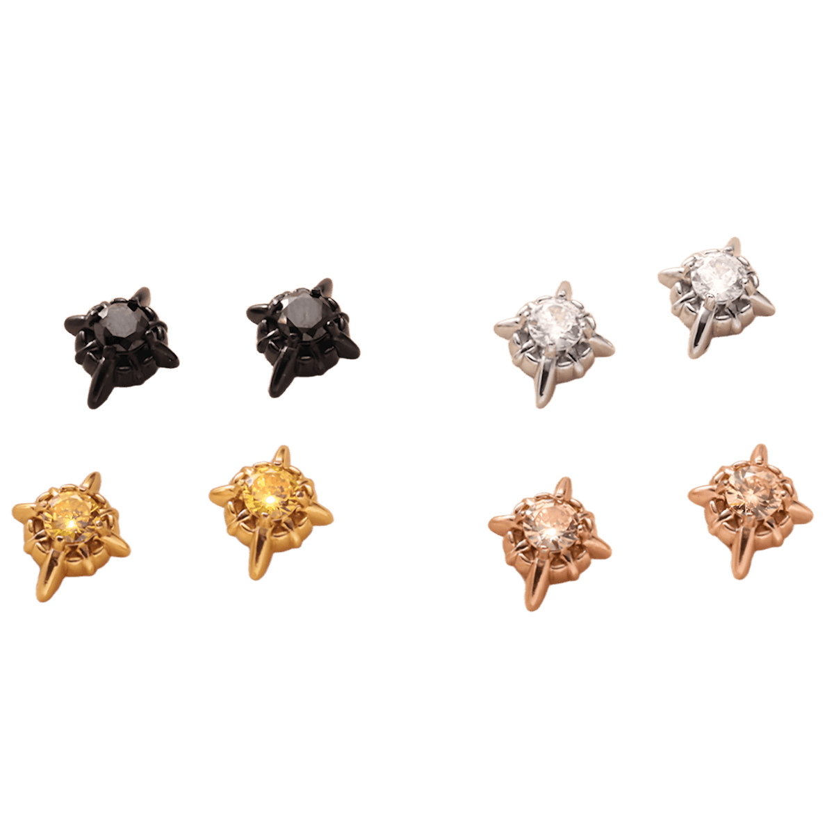 Magnetic 4-Pointed Star CZ Stud Earrings for Men Women, Multicolor Non-Piercing Clip On Stainless Steel