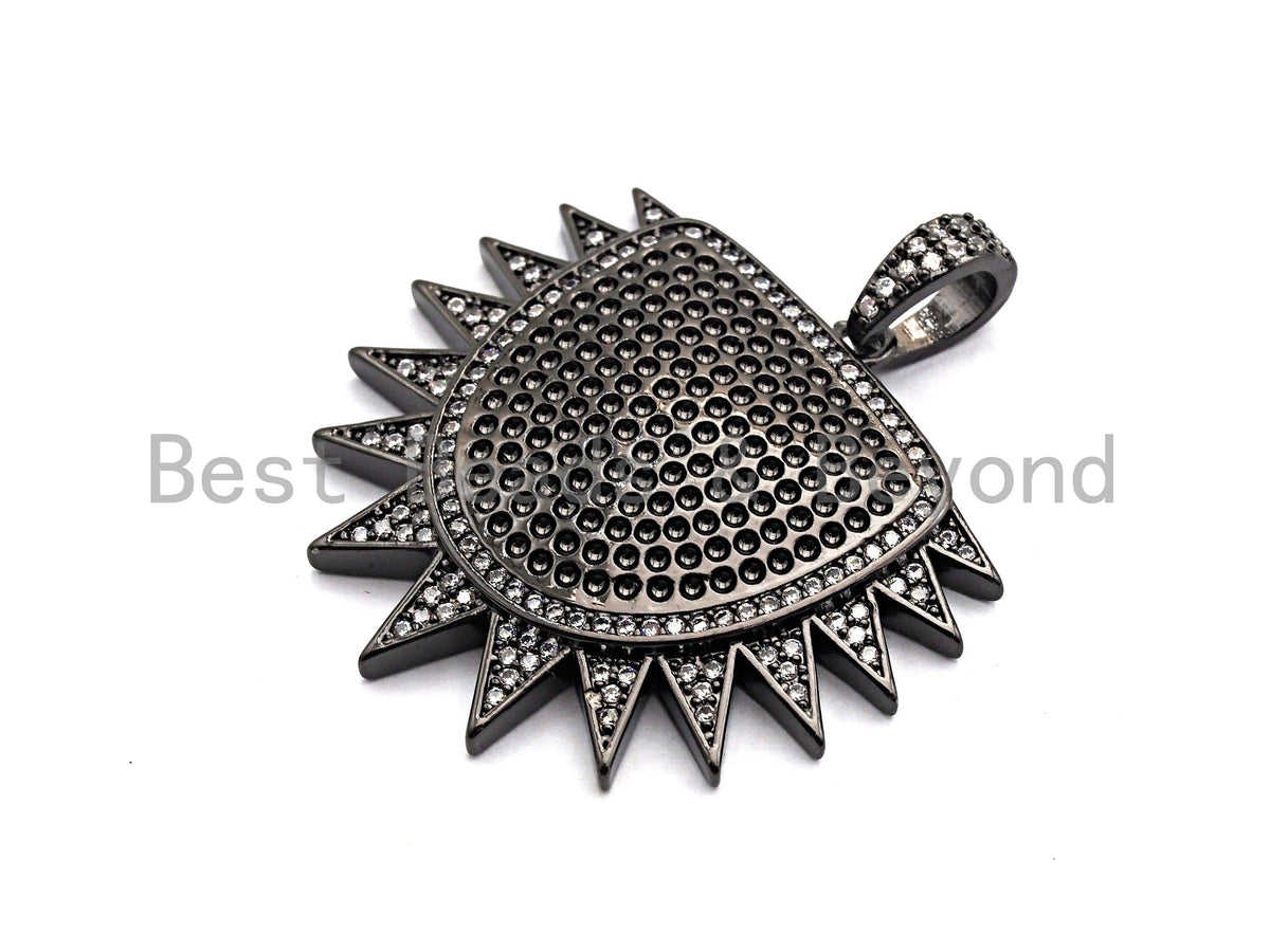 CZ Clear/Black Micro Pave Sun Charm Pendant, CZ Pave Pendant, Gold/Rose Gold/Silver/Gunmetal plated, 33x36mm,Sku#F771