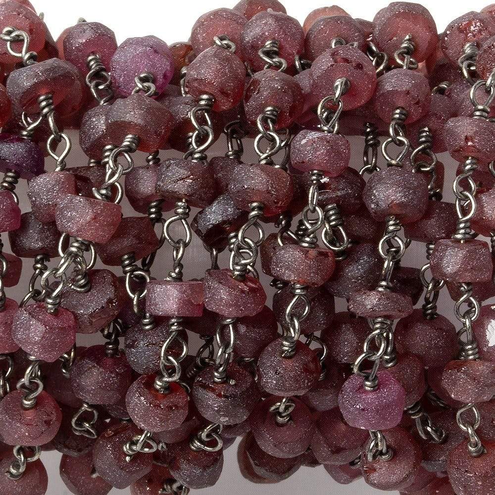 4mm Frosted Rhodolite Garnet plain rondelle Black Gold plated Chain by the foot