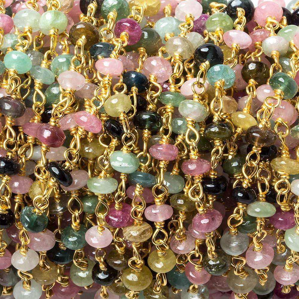 4mm Multi Color Tourmaline plain rondelle Vermeil Chain by the foot 38 pieces