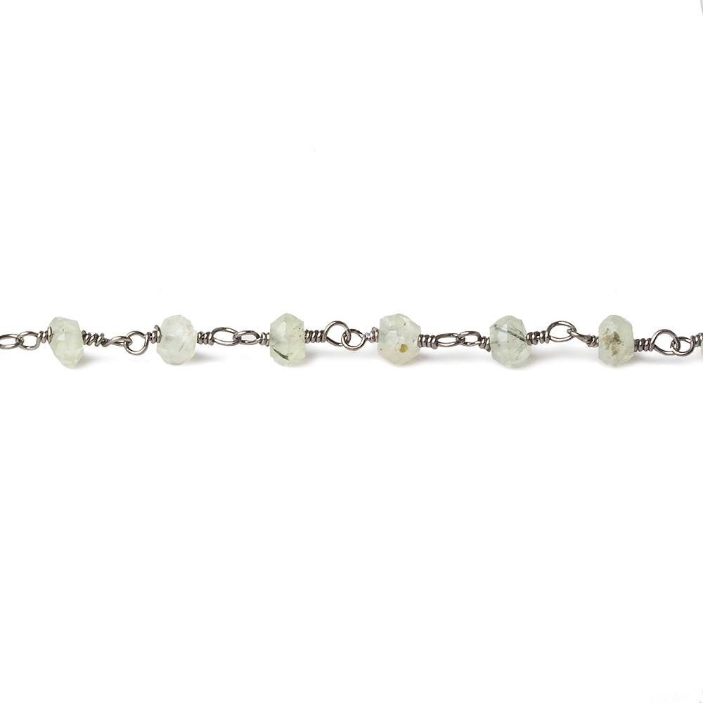 4mm Prehnite faceted rondelle Black Gold plated Chain by the foot 33 beads