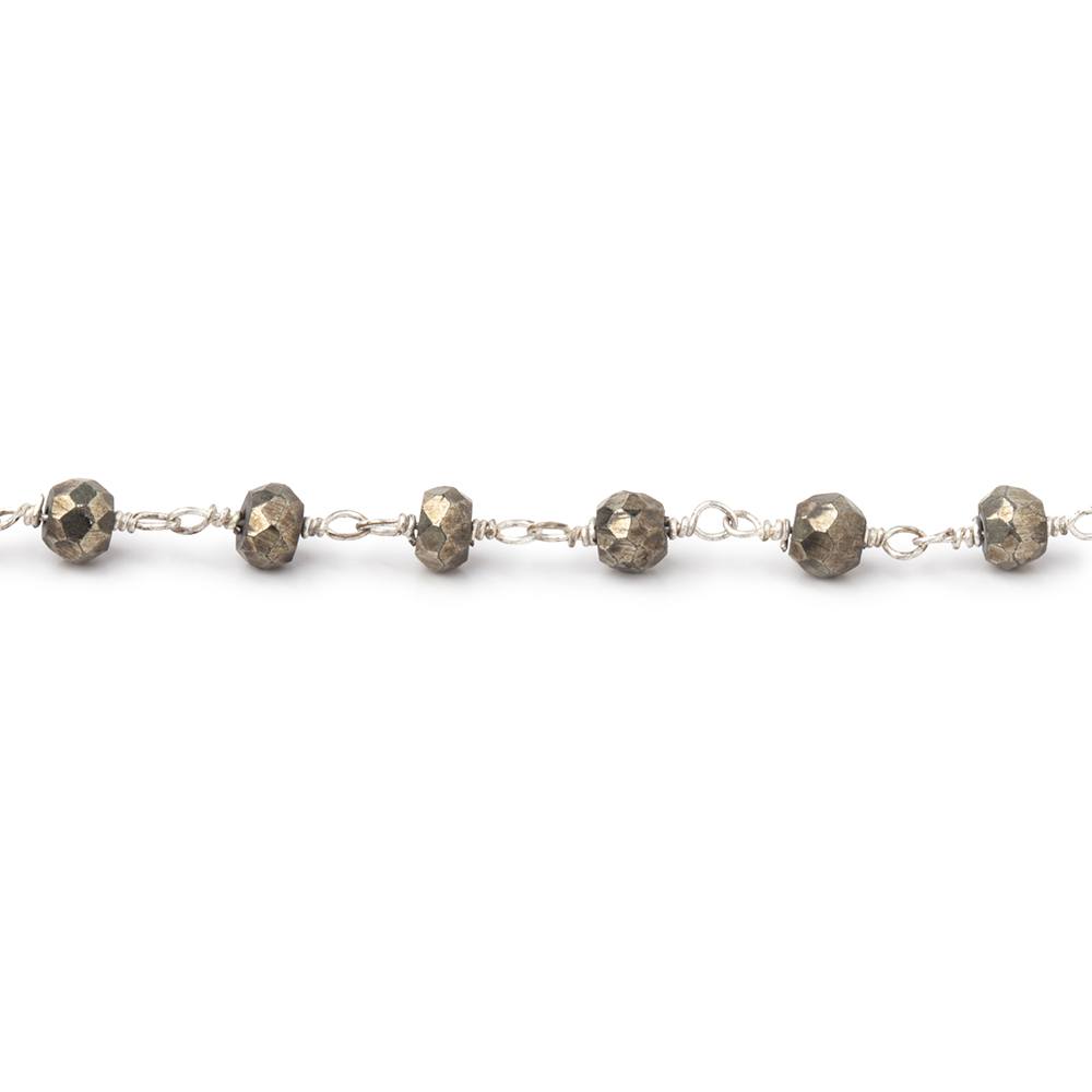 4mm Pyrite faceted rondelle .925 Silver Chain by the foot 35 pieces