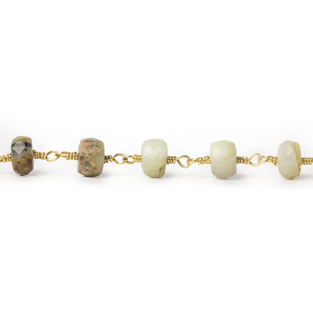 5-6mm Blue Peruvian Opal faceted rondelle Gold Chain by the foot 30 pieces