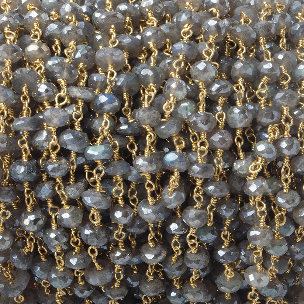 5-6mm Mystic Labradorite faceted rondelle Gold Plated Chain by the foot 30 pcs