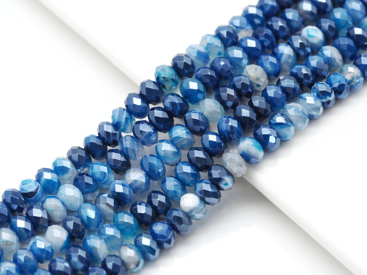 Mystic Natural Blue Banded Agate Rondelle Faceted Beads, Sku#UA264