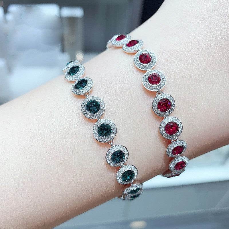 Dazzling Multicolor Cubic Zirconia Round Halo Chain Bracelet, Colored Gem Stones, Adjustable Design, and Unique Patterns