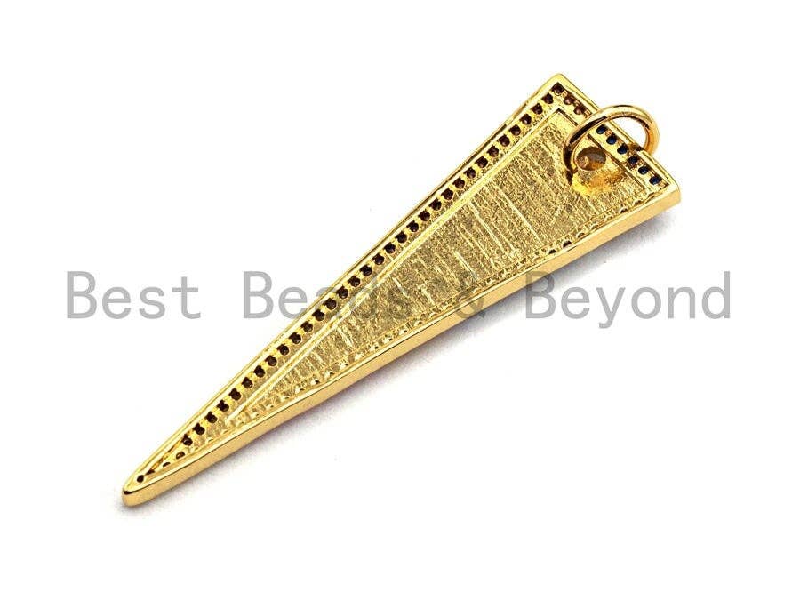 CZ Colorful Micro Pave Flat Triangle Gold Pendant, Triangle Shaped Pave Pendant, Gold plated, 14x48mm, Sku#F875