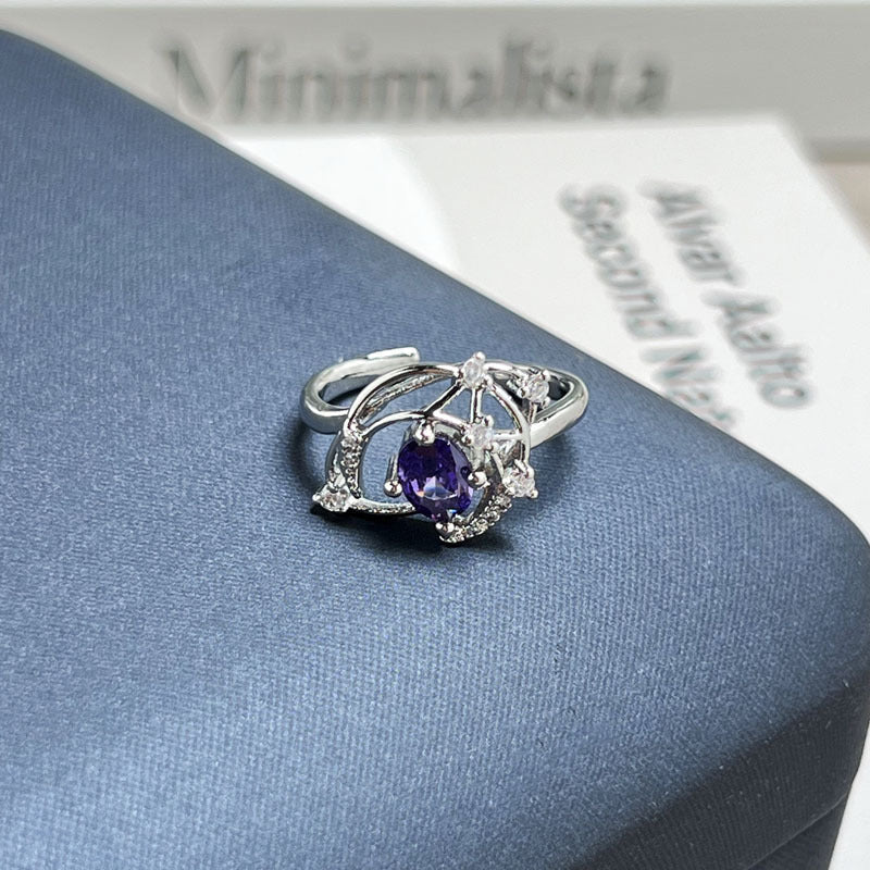 Nine Purple Fire Series Purple Rhinestone Open Ring, Sweet Cool Luxury Minimalist Unique Design Women Finger Ring