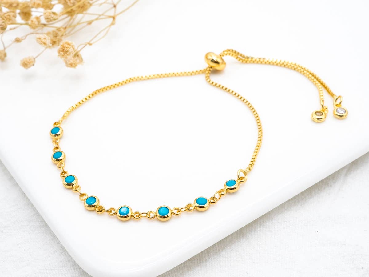 Turquoise CZ Chain Sliding Bracelet, A52