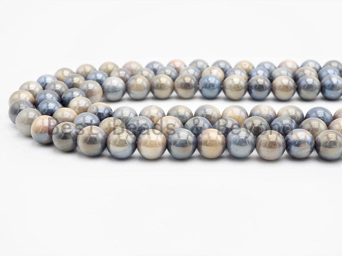 Mystic Plated Silverite Tiger Eye beads, Smooth Round 6mm/8mm/10mm/12mm Gemstone beads, Natural Tiger Eye Beads, 15.5inch strand, SKU#U417
