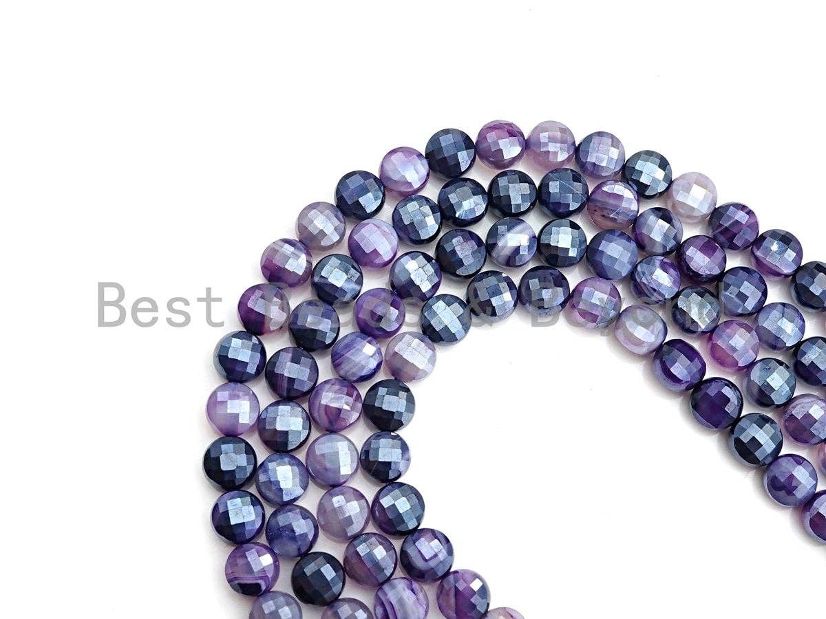 Mystic Plated Turtle Shell Cut Natural Purple Agate Button Coin Shape beads,8mm/10mm, Natural Gemstone Beads, 15.5" Full strand, Sku#UA29