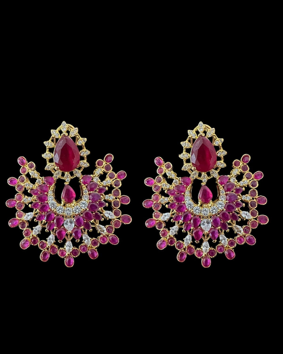 DJET96 Subhana gold plated chandbali earrings tika set  -Ruby ( READY TO SHIP )