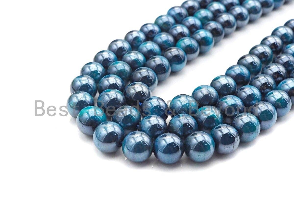 Mystic Plated Tear Tiger Eye Beads, Round Smooth 6mm/8mm/10mm/12mmTear Blue Tiger Eye, 15.5" Full Strand, Sku#UA74