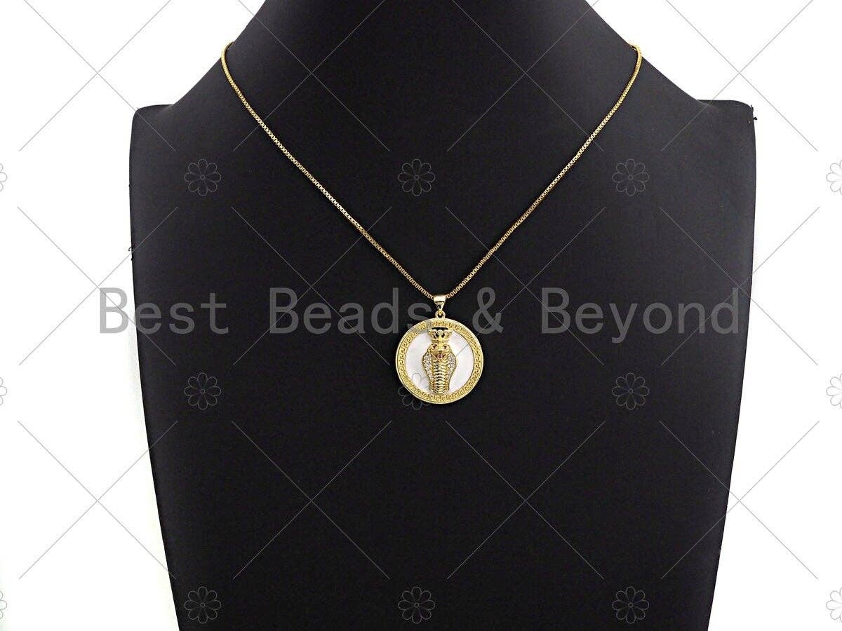 CZ Micro Pave Black/White Gold 3D King Cobra Head Pendant, Snake Medallion Charm, Roman Necklace Charm, Greek Coin Jewelry, 25mm, sku#LK01