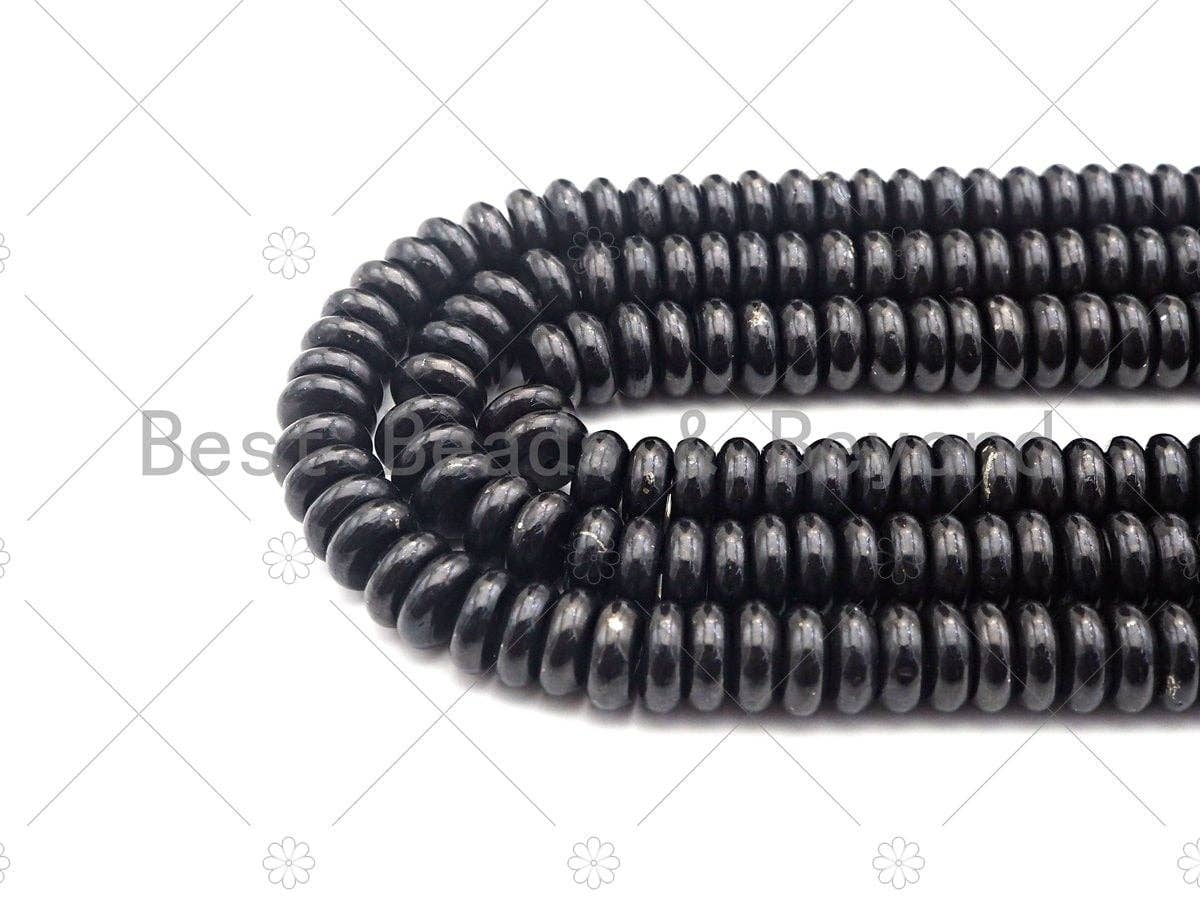 Top Quality Rondelle Shape Shungite, Smooth Rondelle Shungite, Healing Stone,Genuine Shungite 3x6mm/5x10mm, 15.5" Full Strand, Sku#U984