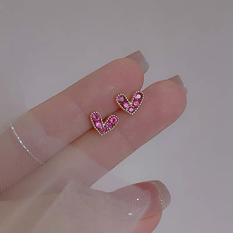 Gold Plated Tiny Heart Stud Earrings For Women, Ins Stylish Niche Minimal Earrings, Wearable All Day Daily Jewelry