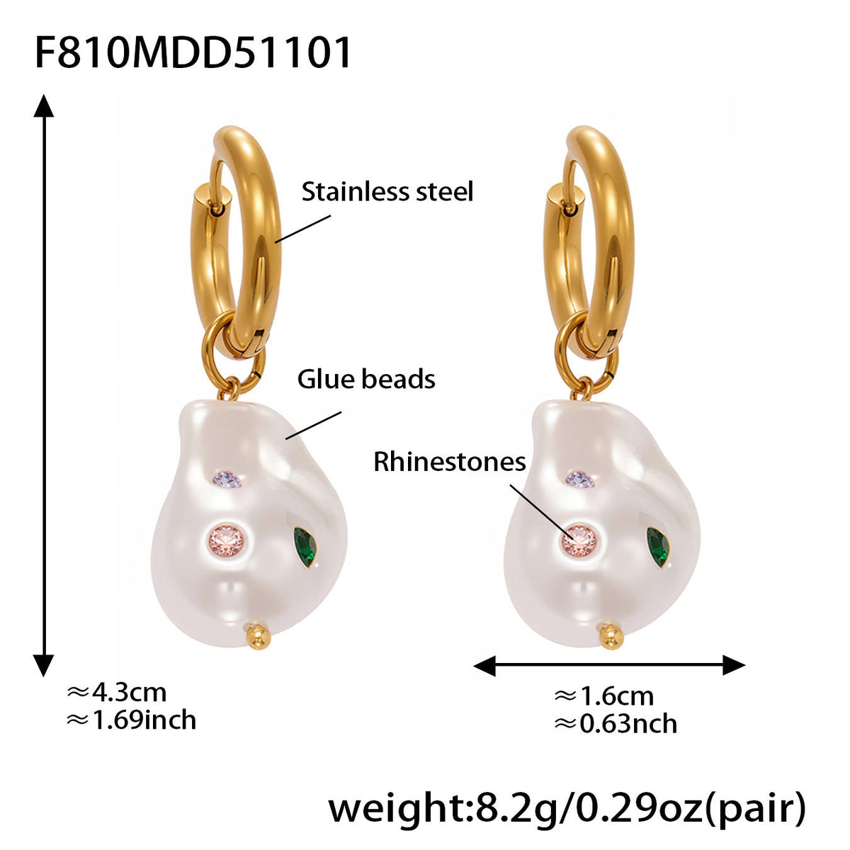 French-style Colored Diamond Asymmetric Bead Earrings