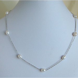 Freshwater Pearl Dainty Silver Chain Necklace, sku#PBW1